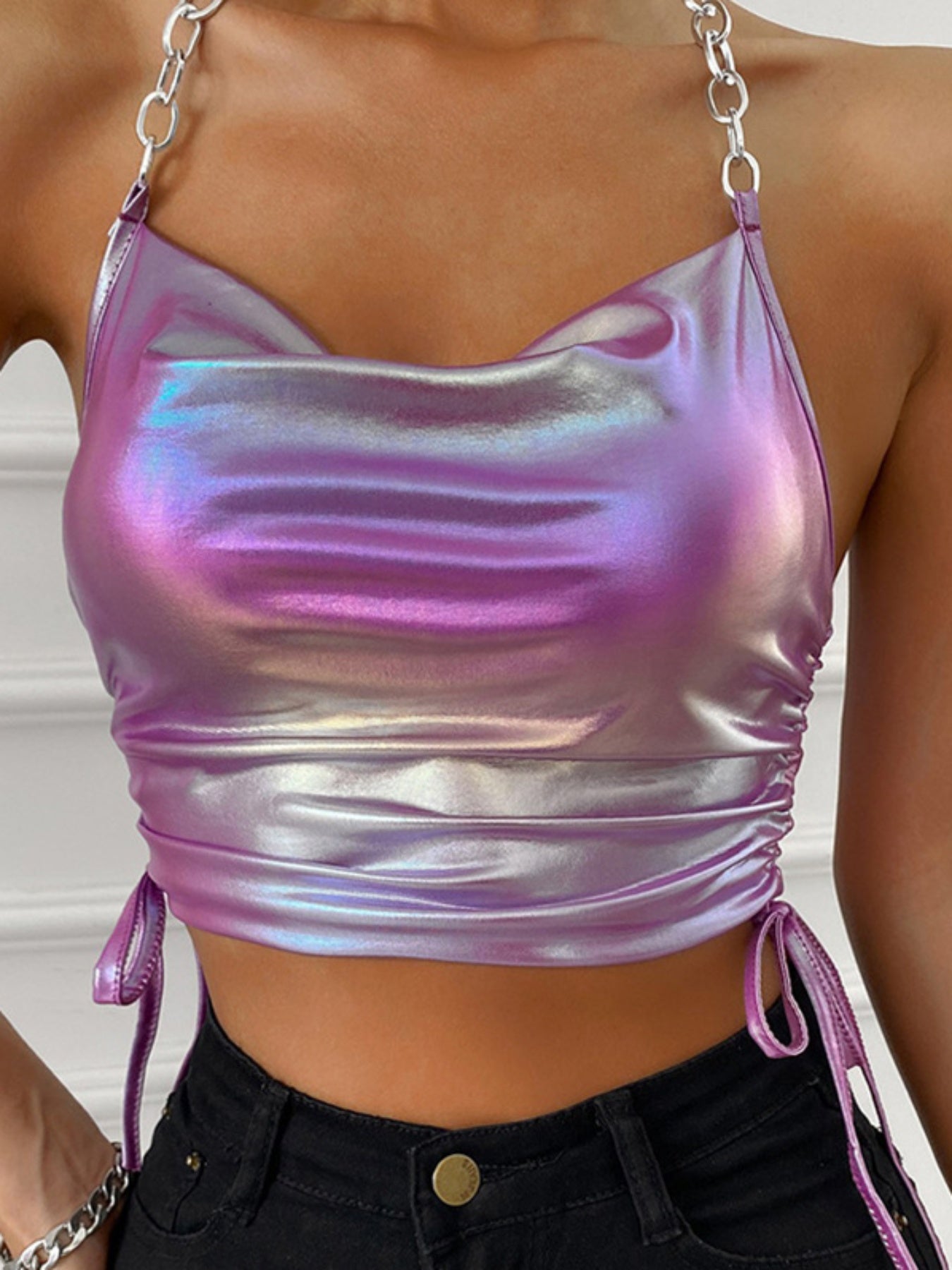 Hottie Ladies Back Tops - Summer Casual Shiny Pleated Sleeveless Backless Cropped Tops, Streetwear